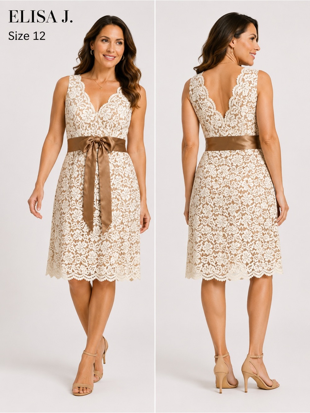 Elisa J Lace Ivory Lace Ribbon Waist Cocktail Dress whimsigoth romantic/12